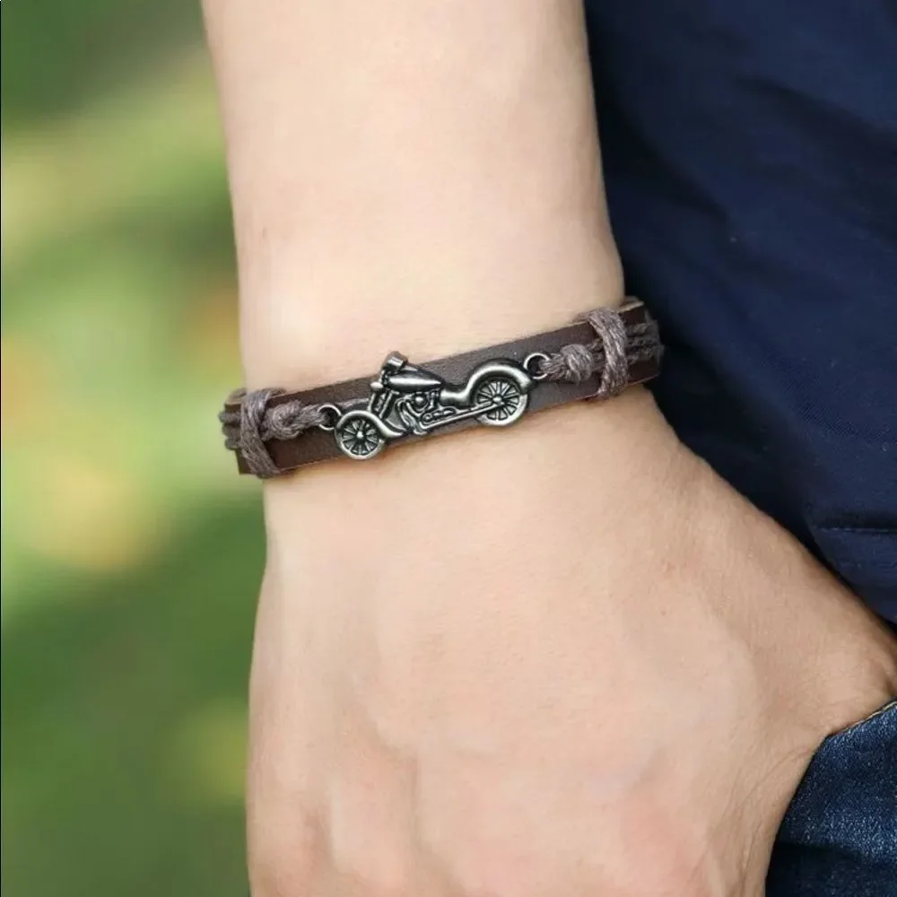 New Motorcycle Brown with Silver Decor Bracelet